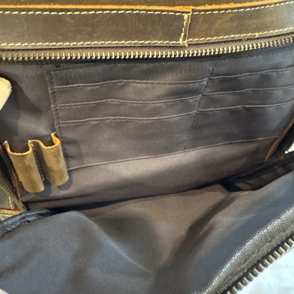 Leather Bag Laptop Backpack Genuine‎ Rucksack Vintage Travel Men's Brown 13x14